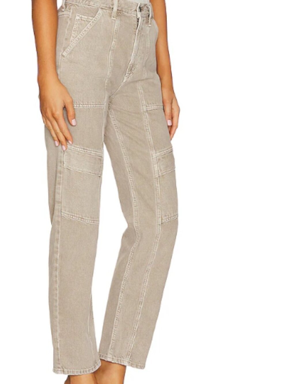 AGOLDE Cooper Cargo Pants 28 High Rise Straight Leg Utility 100% Cotton Beige
